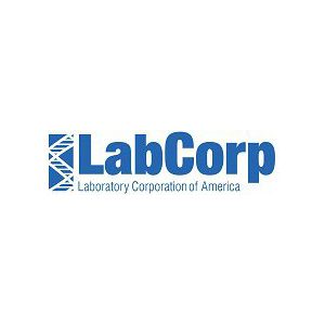 A blue and white logo of labcorp
