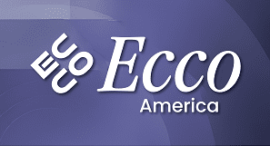 A purple banner with the words " ecco america " written in white.